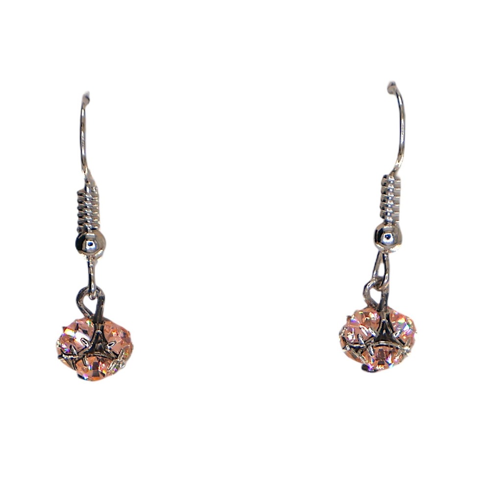 Swarovski Crystal Silver Overlay Dangle Drop Earrings Pink Champagne NWT Sparkly